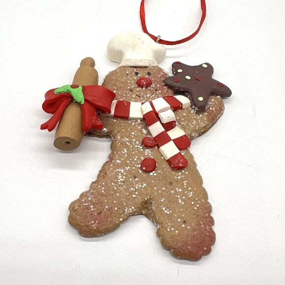 Gingerbread Man Girl Christmas Ornament Lot 6 Clay Dough Flat Kurt Adler Decor - Picture 9 of 13